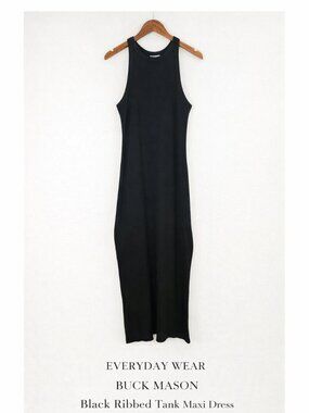 Buck Mason Ribbed Tank Maxi Dress Black Cotton Stretch Size M